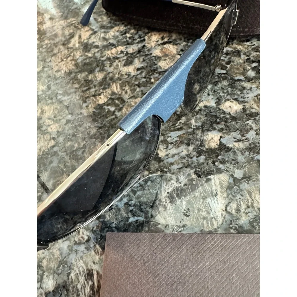 Tom Ford Tex TF1096 Aviator Sunglasses Silver Blue Leather 16V‎ 62-13-145 Italy